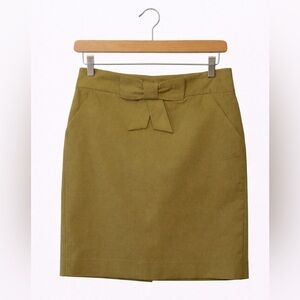 J Crew Olive Green Midi Skirt Size 6 NWT Bow Detail Preppy Preppy Business Chic